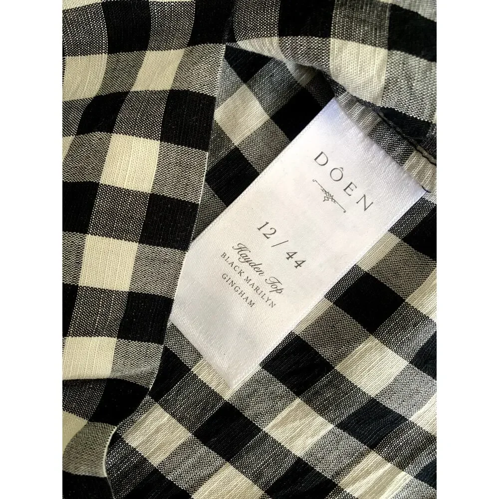 Doen Hayden Linen Button Boatneck Sleeveless Top Black Marilyn Gingham White - Picture 12 of 14